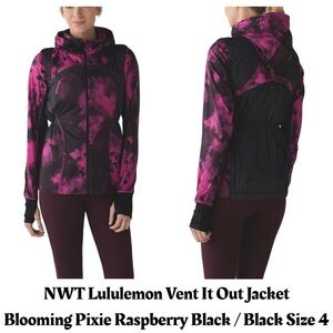 RARE NWT Lululemon Vent It Out Jacket Blooming Pixie Raspberry Black‎ Size 4